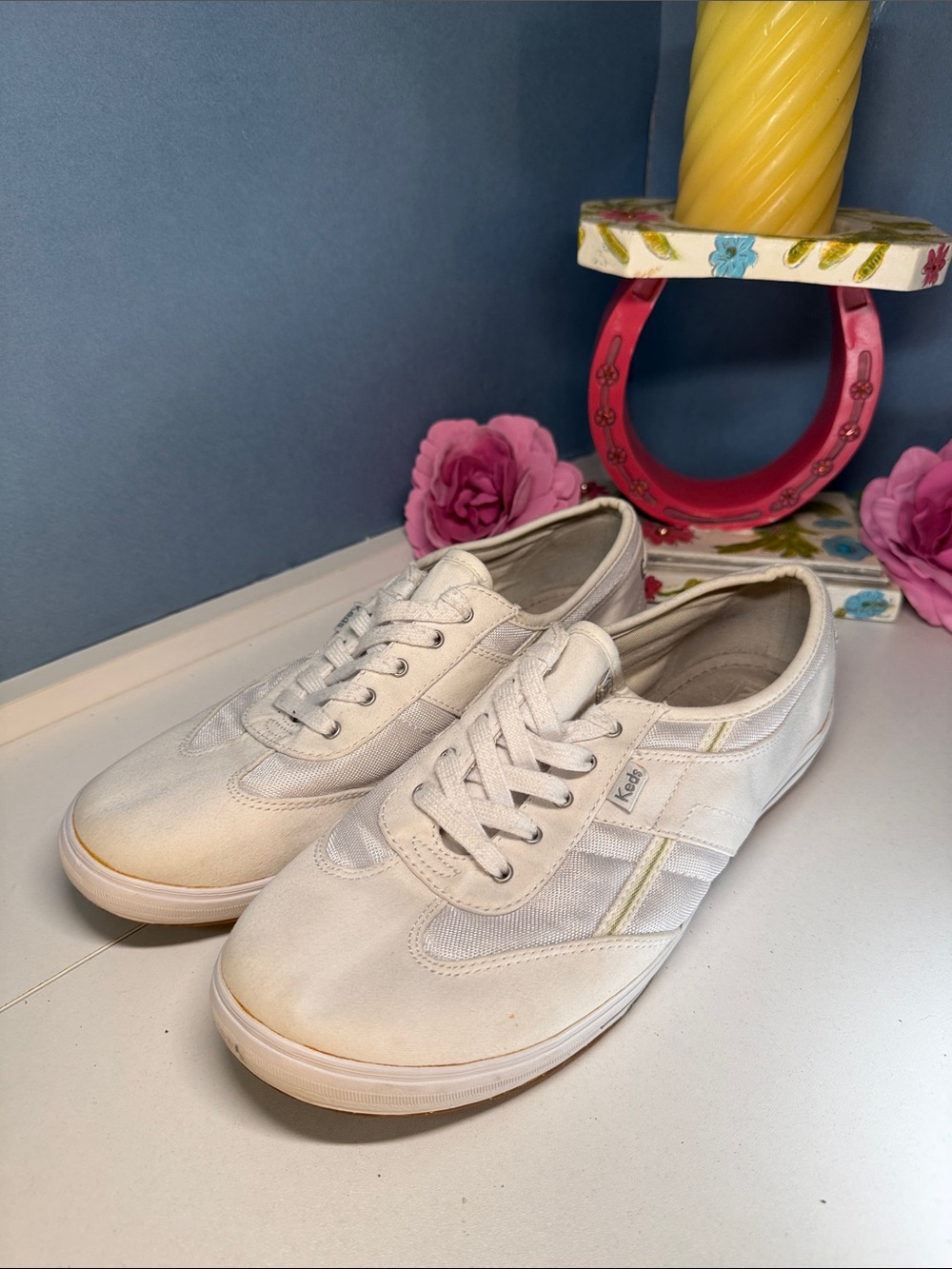 Keds Women's 10 Low-Top White Canvas & Mesh Sneakers